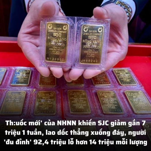 Th:uốc mới’ của NHNN khiến SJC giảm gần 7 triệu 1 tuần, lao dốc thẳng xuống đáy, người ‘đu đỉnh’ 92,4 triệu lỗ hơn 14 triệu mỗi lượng