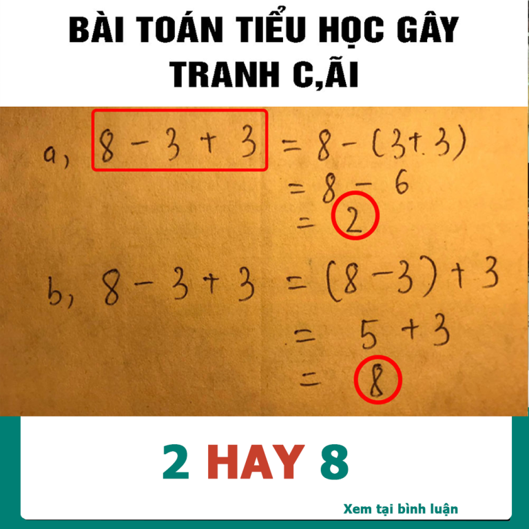 Thêm 1 bài Toán khiến dân tình tranh cãi từ sáng tới khuya, đích thân giáo viên phải lên tiếng: 8 – 3 + 3 sẽ bằng 2 hay 8?