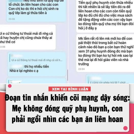 Đoạn tin nhắn khiến cả cõi mạng dậy sóng: Mẹ không đóng quỹ phụ huynh, con phải ngồi nhìn các bạn ăn liên hoan