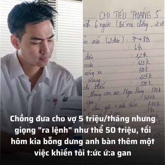 Chồng đưa cho vợ 5 triệu/tháng nhưng giọng “ra lệnh” như thể 50 triệu, tối hôm kia bỗng dưng anh bàn thêm một việc khiến tôi t::ức ứ:a gan