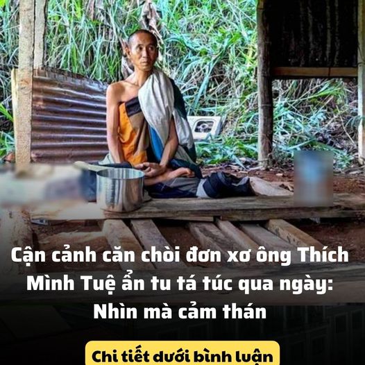 Ông Thích Mình Tuệ đi khất thực tại quê nhà, nhìn căn chòi đơn xơ ẩn tu tá túc qua ngày mà cảm thán