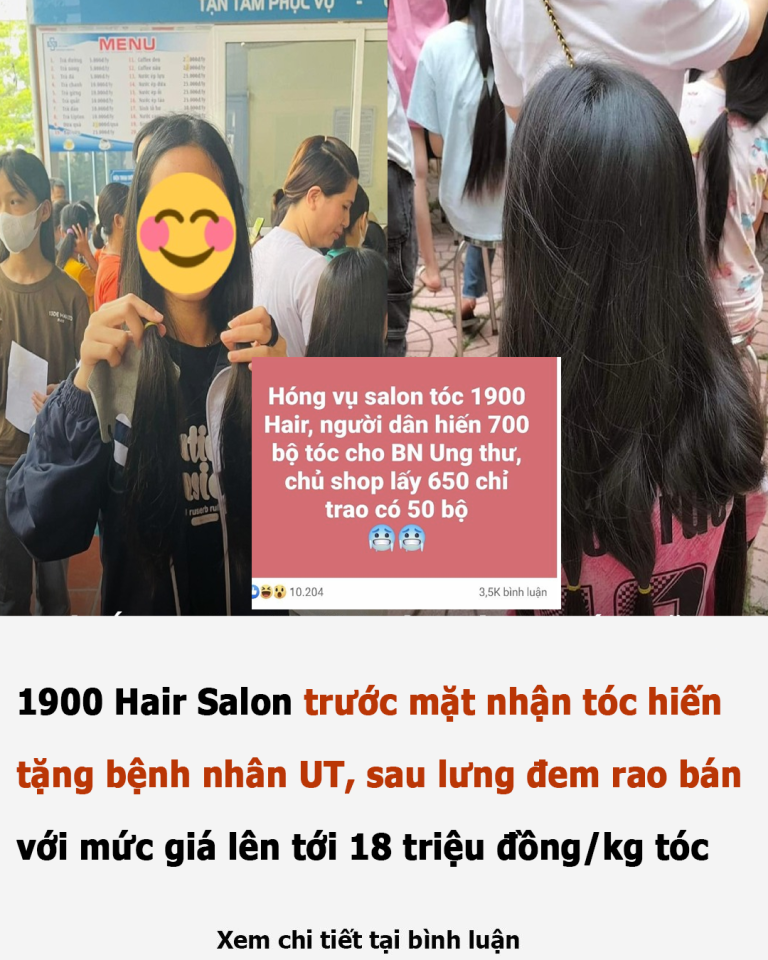 Ph.ốt cực to: 1900 Hair Salon trước mặt nhận tóc hiến tặng bệnh nhân UT, sau lưng đem rao bán với mức giá lên tới 18 triệu đồng/kg tóc