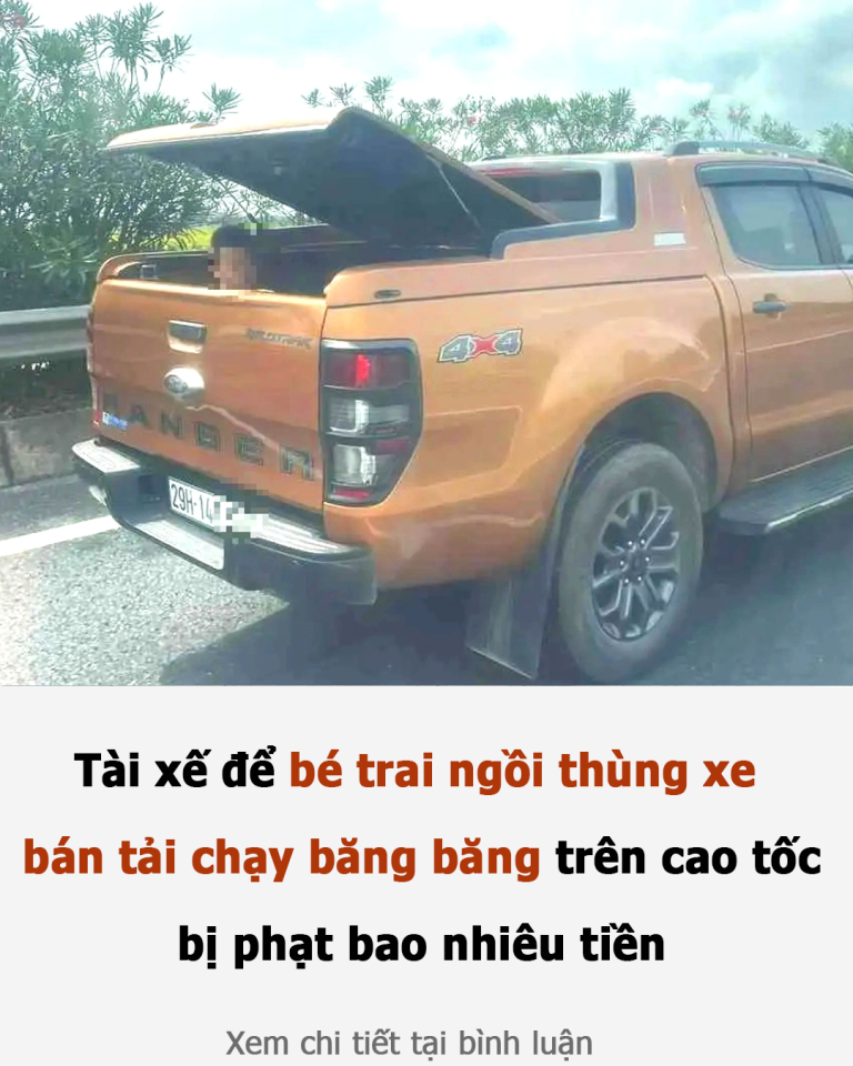 Tài xế để bé trai ngồi thùng xe bán tải chạy băng băng trên cao tốc bị phạt bao nhiêu tiền