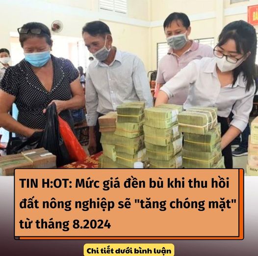 TIN H:OT: Mức giá đền bù khi thu hồi đất nông nghiệp sẽ “tăng chóng mặt” từ tháng 8.2024