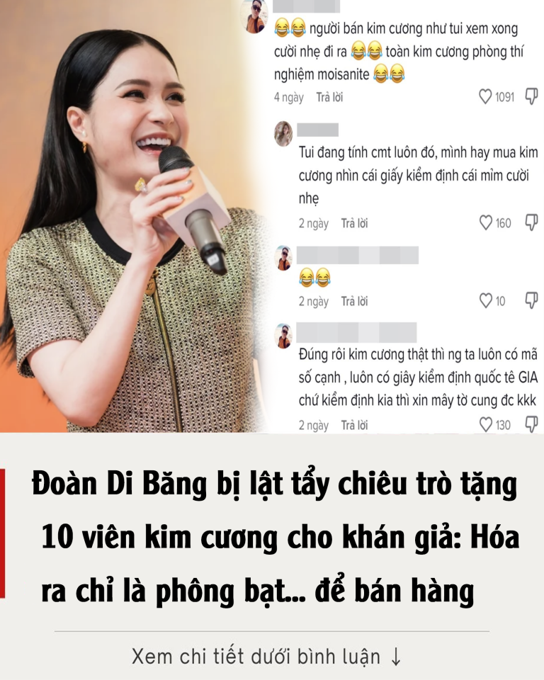 Đoàn Di Băng bị lật tẩy chiêu trò tặng 10 viên kim cương cho khán giả: Hóa ra chỉ là phông bạt… để bán hàng