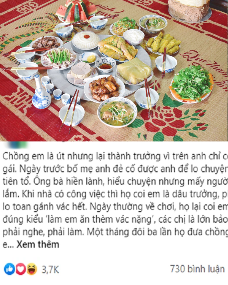 Giỗ bố, các chị chồng giao ‘dâu trưởng lo’, đến lúc về ăn nhìn mâm cỗ tất cả đều ‘đứng hình’, mẹ chồng bảo bê mấy mâm cỗ nữa lên đi con thì…