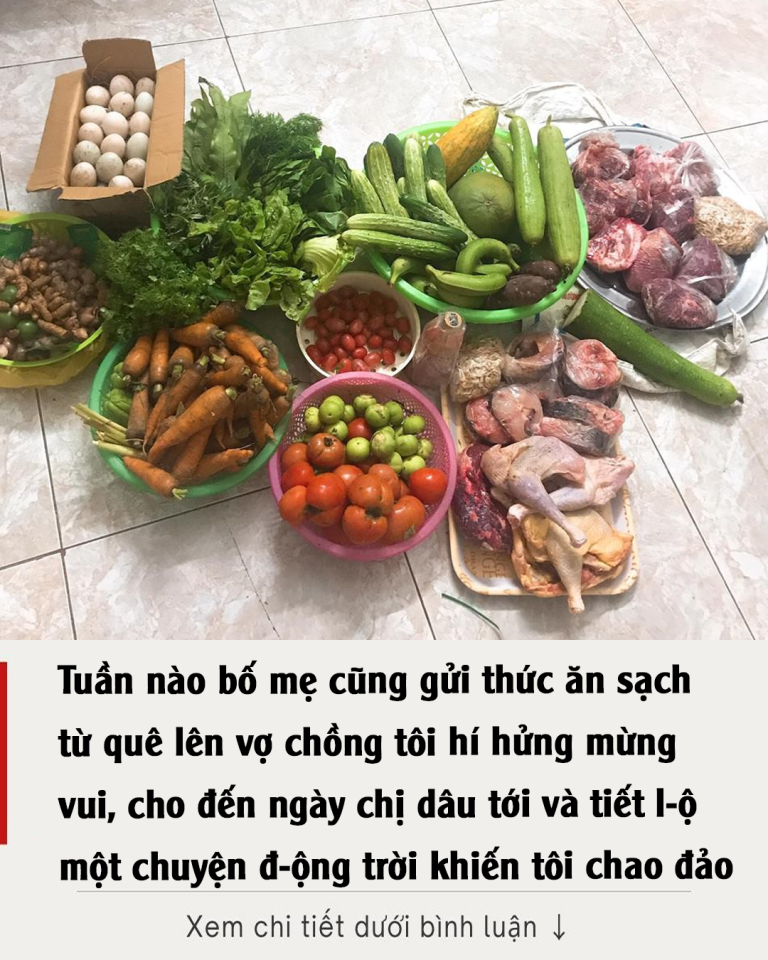 Tuần nào bố mẹ cũng gửi thức ăn sạch từ quê lên, vợ chồng tôi hí hửng mừng vui, cho đến ngày chị dâu tới và tiết l-ộ một chuyện đ-ộng trời khiến tôi chao đảo