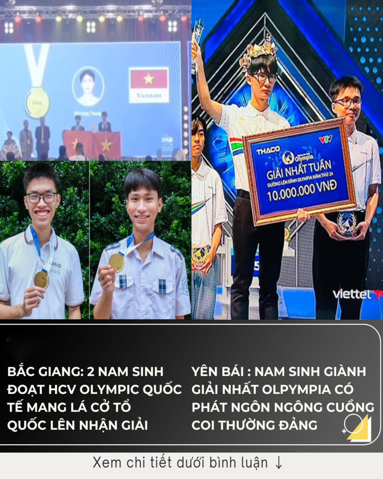 Chúng ta không cùng đẳng cấp: Bắc Giang hai nam sinh đạt HCV Olympic mang lá cờ tổ quốc lên nhận giải