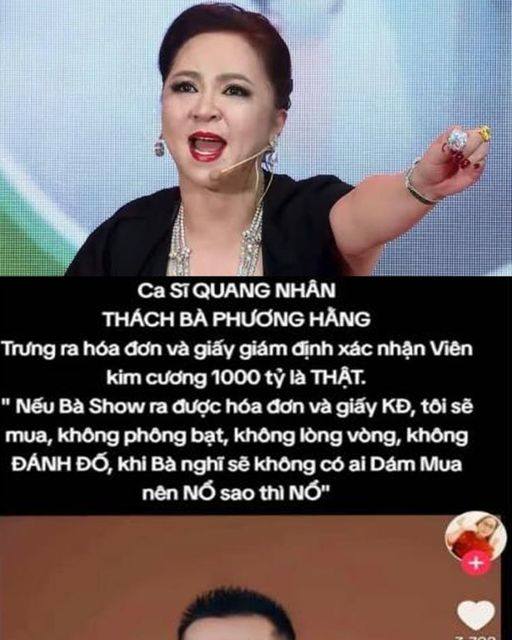 Nam ca sĩ thách bà Phương Hằng show bill kiểm định kim cương sẽ mua lại với giá 1000 tỷ, và bây giờ thì