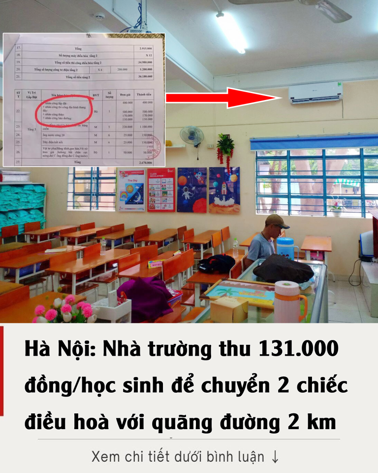 Hà Nội: Nhà trường thu 131.000 đồng/học sinh để chuyển 2 chiếc điều hoà với quãng đường 2 km