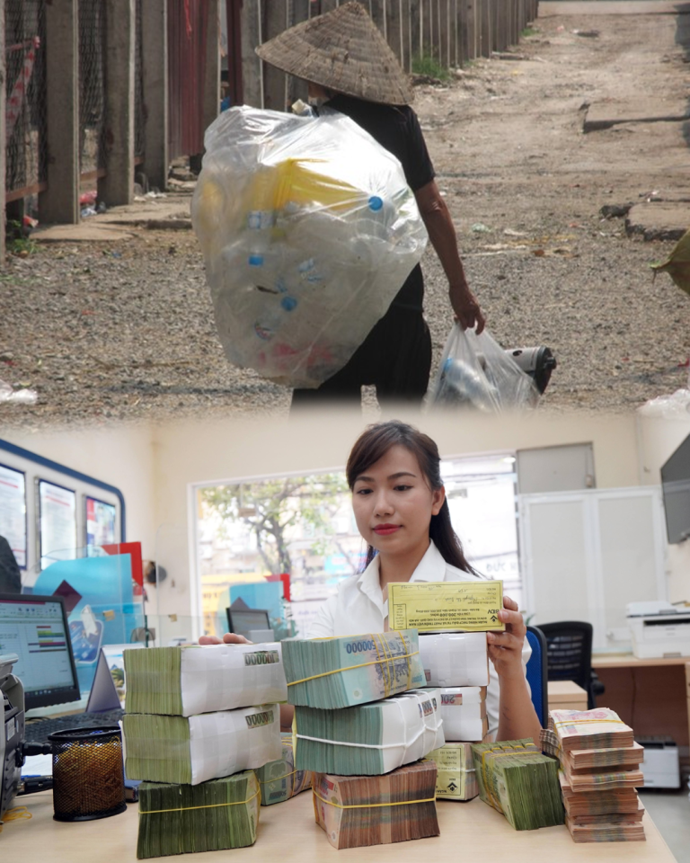 Chia của. Sáng thứ sáu đông khách, không khí ở quầy giao dịch ngân hàng nhộn nhịp hơn hẳn. Mọi người qua lại tấp nập, kẻ rút tiền, người gửi tiền. Giữa dòng người ấy, một bà cụ bước vào, dáng vẻ nhỏ nhắn nhưng đặc biệt khiến ai cũng phải chú ý. Bà cụ chừng hơn 70 tuổi, tóc đã bạc phơ, lưng còng rạp xuống đất. Bà mặc chiếc áo đã sờn cũ nhưng sạch sẽ, gọn gàng, tay xách chiếc làn nhựa đỏ bạc màu.  Bà rụt rè tiến tới quầy giao dịch nơi tôi đang làm việc. Cụ mỉm cười, nhẹ nhàng nói:  Cô xem giúp bà cái sổ tiết kiệm 20 triệu này tới ngày chưa? Mắt bà kém quá, chẳng nhìn rõ được gì. Nếu tới ngày, cho bà gửi thêm 10 triệu nữa được không cô?  Nghe bà hỏi, tôi vui vẻ đáp:  Dạ, được bà ạ. Để con kiểm tra giúp bà nhé.  Bà cụ gật đầu, rồi từ trong chiếc làn nhựa, bà cẩn thận lấy ra một cuốn sổ tiết kiệm được bọc kỹ trong túi vải nâu và thêm một lớp túi nhựa bên ngoài….và rồi …