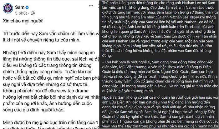 Sam khẳng định 'không có bất cứ mối quan hệ vượt quá giới hạn nào' với giám đốc Điền Quân