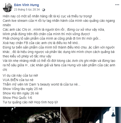 Đàm Vĩnh Hưng viết trên trang cá nhân.